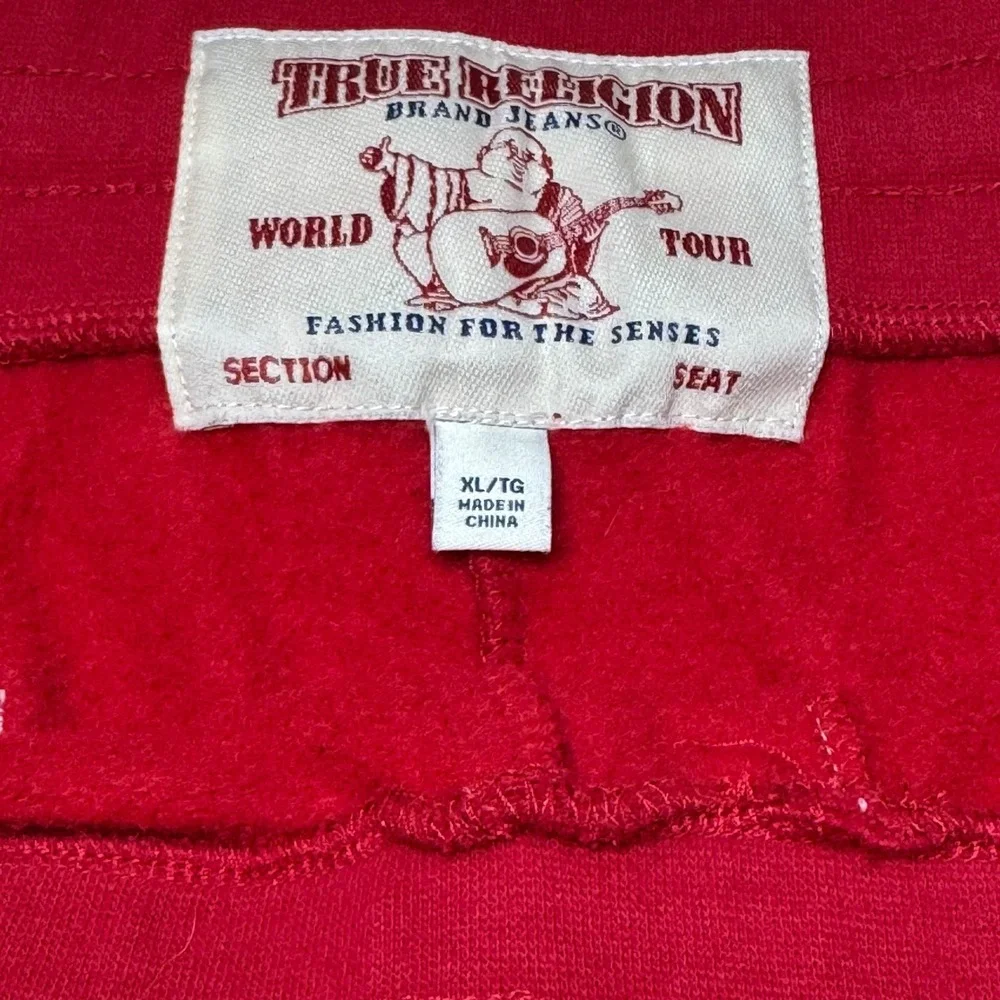 True Religion Mens Red Horseshoe Logo Jogger Sweatpants XL‎ Drawstring Fleece